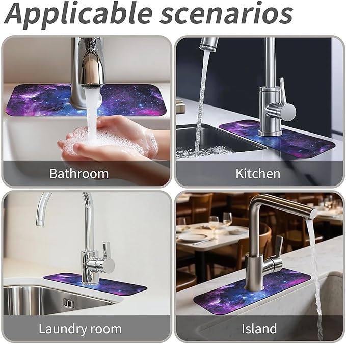 Kitchen Sink Splash Guard,beautiful nebula Faucet Mat Sink Gadgets-Super Absorbent Fast Drying Mat Drip Catcher for Kitchen, Bathroom,Sink Mat, Dish Drying Mat, Bathroom(15" X 5.5" )