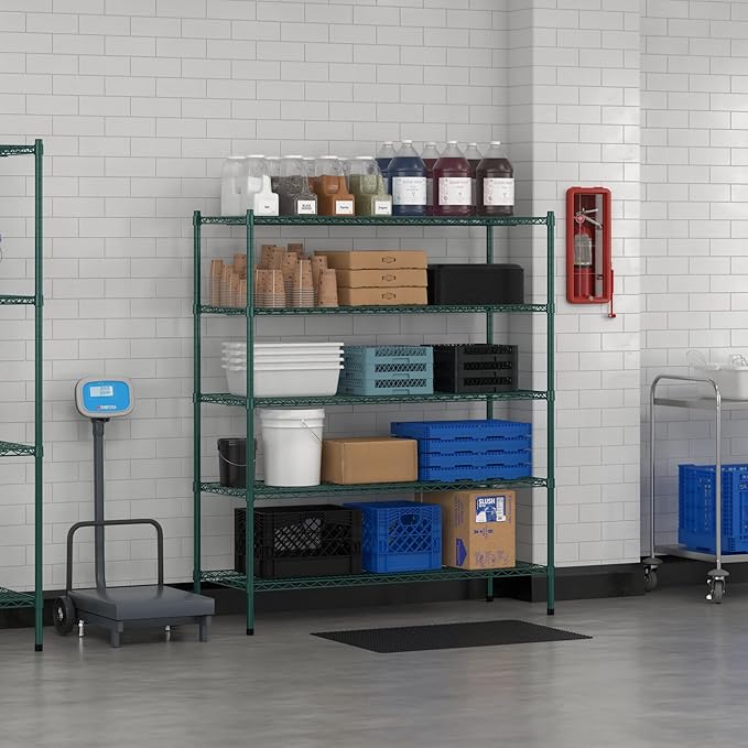 Commercial NSF Listed Green Epoxy Stationary Wire Shelving Kit 21" x 54" x 64", with 5 Shelves Perfect for Warehouse, Walk-in Refrigerator, Freezer, Grocery Store, Restaurant, Dishroom
