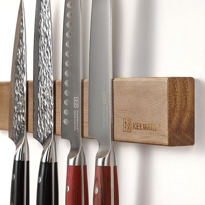 KEEMAKE Magnetic Knife Holder for Wall 16 inch Acacia Wood Knife Magnetic Strip, Powerful Neodymium Magnet Knife Hanger Knife Bar for Kitchen knives