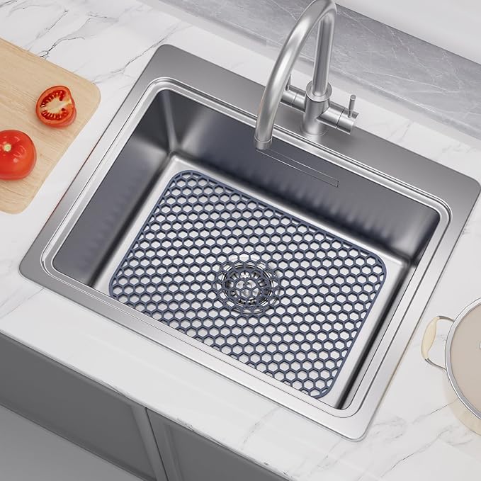 Bestjing Silicone Sink Protector for Kitchen Sink - 18.3''x12.5'' Kitchen Grid Accessory, Non-slip Heat Resistant Grid Dry Mat for Bottom of Porcelain Stainless Steel, Dishwasher Safe