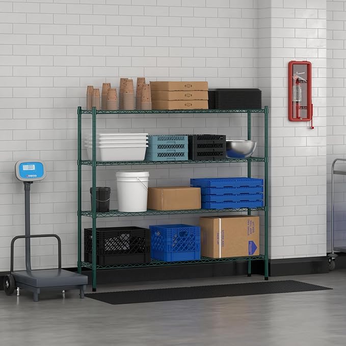 Commercial NSF Listed Green Epoxy Stationary Wire Shelving Kit 12" x 60" x 54", with 4 Shelves Perfect for Warehouse, Walk-in Refrigerator, Freezer, Grocery Store, Restaurant, Dishroom