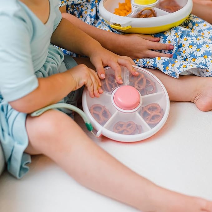 GoBe Kids Small Snack Spinner Flip Bundle with Hand Strap and Sticker Sheet - Reusable Snack Container with 5 Compartment Dispenser and Lid | BPA/PVC Free | Dishwasher Safe | No Spill - Taro Purple