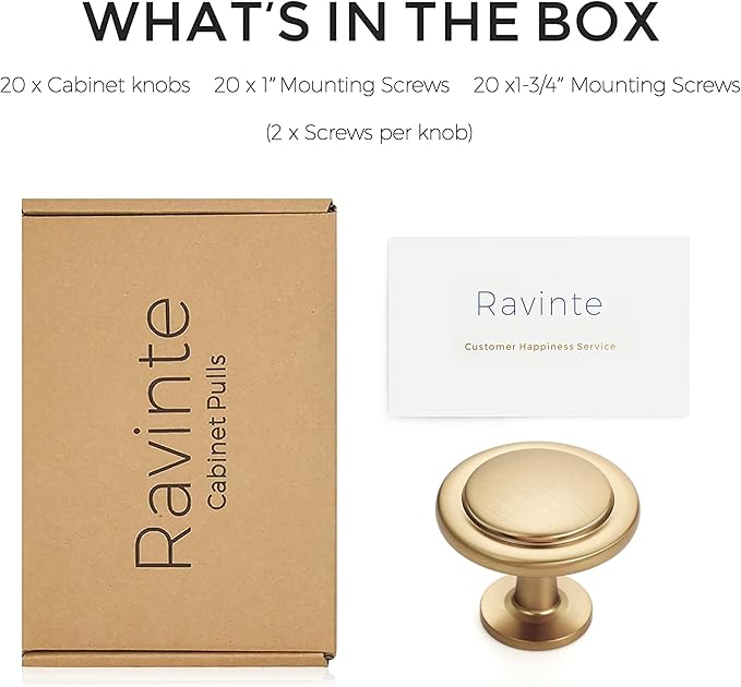 Ravinte 20 Pack Champagne Bronze Cabinet Pulls 1-1/4 inch Kitchen Cabinet Knobs Drawer Knobs Dresser Handles Drawer Pulls Door Dresser Handles