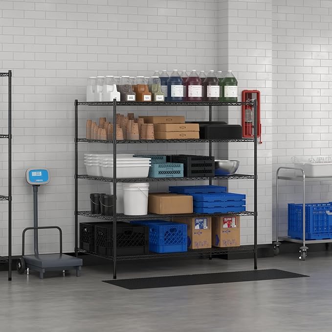 Commercial NSF Listed Black Epoxy Stationary Wire Shelving Kit 36" x 60" x 64", with 5 Shelves Perfect for Warehouse, Walk-in Refrigerator, Freezer, Grocery Store, Restaurant, Dishroom
