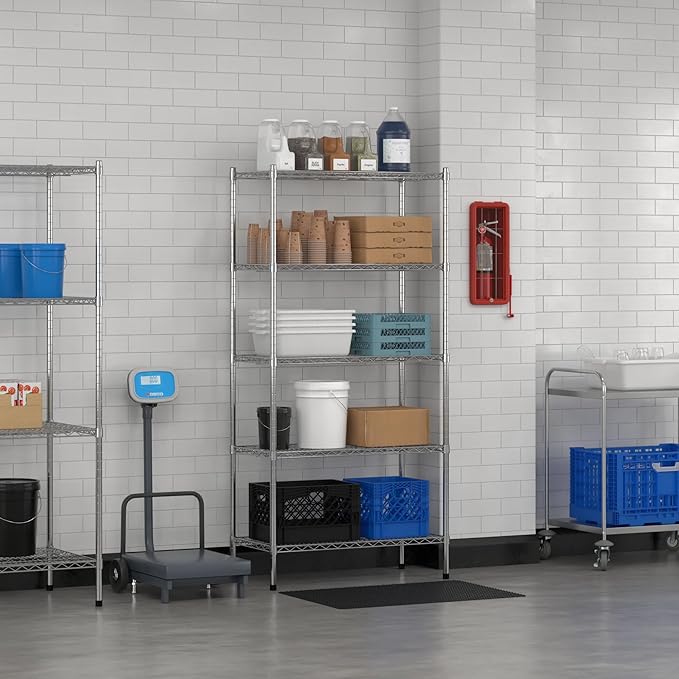 Commercial NSF Listed Chrome Stationary Wire Shelving Kit 18" x 36" x 74", with 5 Shelves Perfect for Warehouse, Walk-in Refrigerator, Freezer, Grocery Store, Restaurant, Dishroom