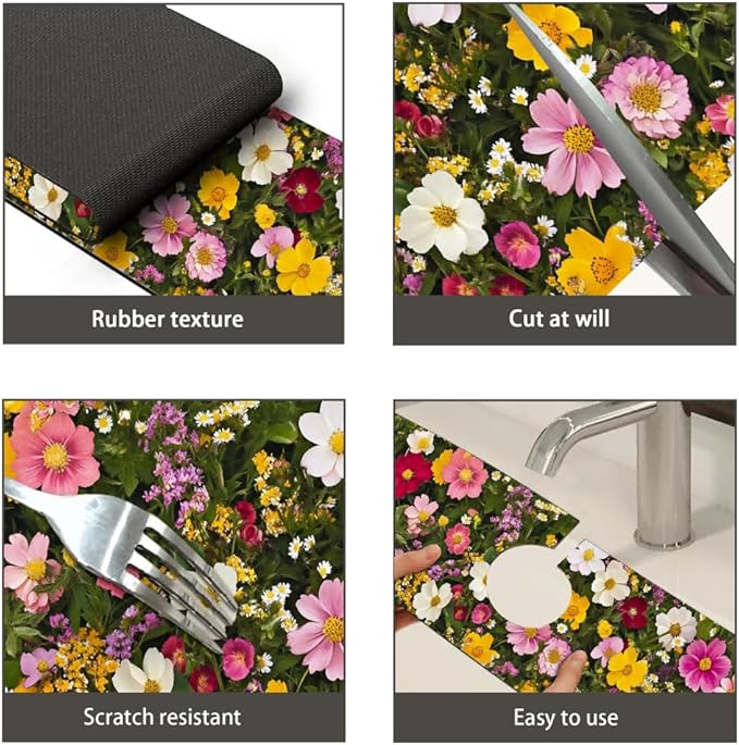 Bimkole 1 PCS Faucet Absorbent Mat, Kitchen Faucet Sink Splash Guard Wraparound Cloth Pads Drip Catcher for Sink Faucet for Kitchen Bathroom Faucet, Colorful Faucet Mat, 15 x 4 Inch Flower A8