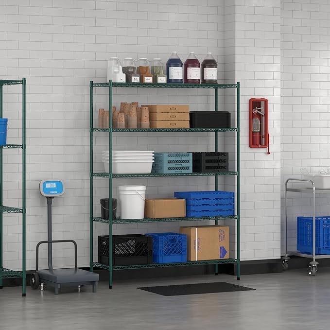 Commercial NSF Listed Green Epoxy Stationary Wire Shelving Kit 18" x 54" x 74", with 5 Shelves Perfect for Warehouse, Walk-in Refrigerator, Freezer, Grocery Store, Restaurant, Dishroom