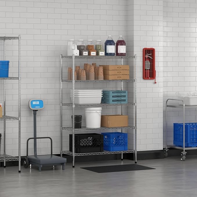 Commercial NSF Listed Chrome Stationary Wire Shelving Kit 18" x 42" x 64", with 5 Shelves Perfect for Warehouse, Walk-in Refrigerator, Freezer, Grocery Store, Restaurant, Dishroom