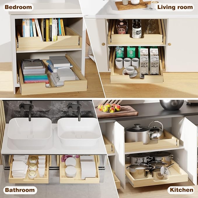Pullout Cabinet Organizer, 32''W×21''D×3''H Slide Out Shelves for Kitchen Cabinets, Pull out Drawers for Kitchen Cabinets, Pantry, Bathroom, & Storage Organization