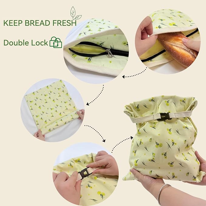 UFSCNRSA Reusable Beeswax Bread Bags, 2 Pack 16.6x12.6in Large-Organic Cotton for Sourdough Bread Homemade, Freezer Storage to Keep Fresh