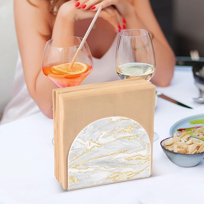 Gold White Marble Napkin Holder for Table Paper Napkins Holder Acrylic Tissue Dispenser Kitchen Dining Room Bathroom Party Car Decor