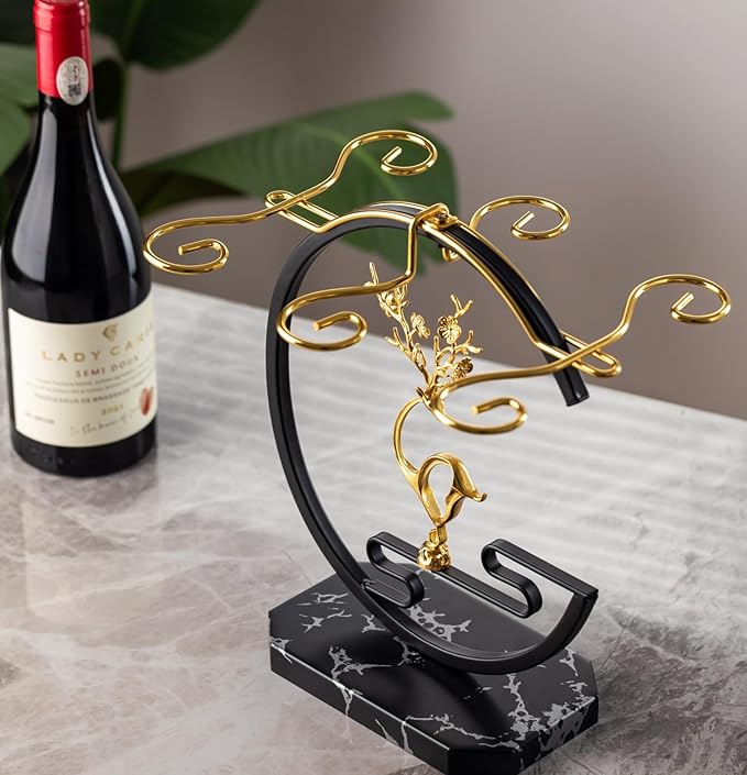 Homya Wine Rack - Under Cabinet Goblet Wine Bottle Holder Glass Storage Rack Metal Storage Rack for Easy Access and Storage of Wine Glasses Fortune Deer Edition 6 Glasses,High-end Wine Rack