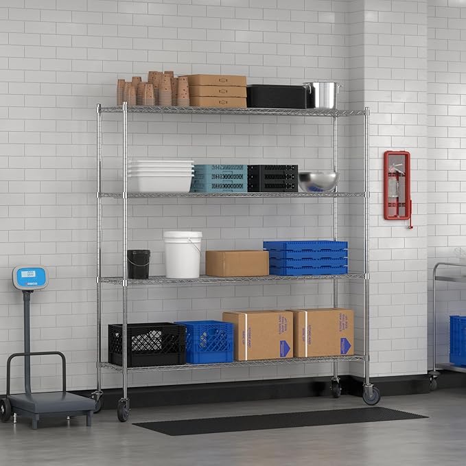 Commercial NSF Listed Chrome Mobile Wire Shelving Kit 18" x 72" x 80", with 4 Shelves Perfect for Warehouse, Walk-in Refrigerator, Freezer, Grocery Store, Restaurant, Dishroom