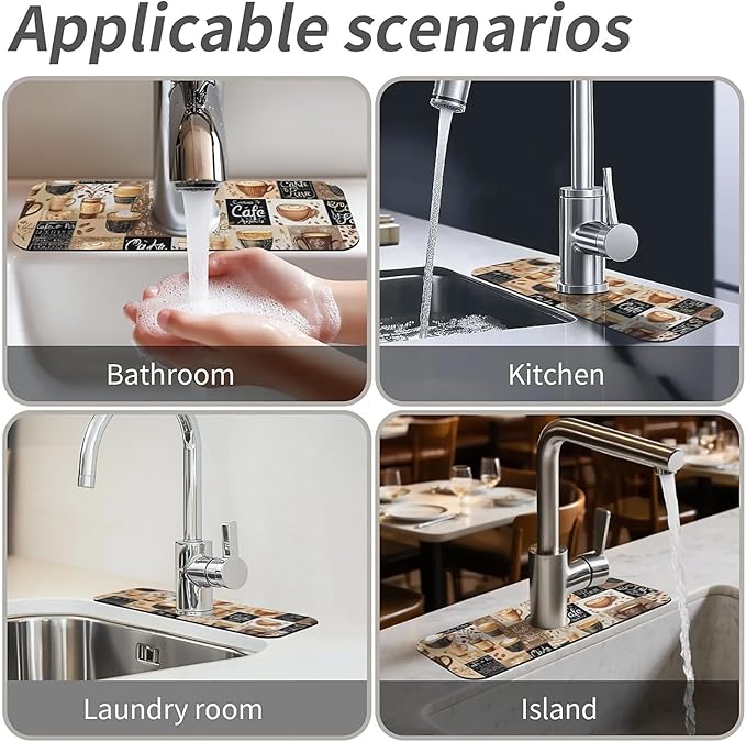 Kitchen Sink Splash Guard,-coffee Faucet Mat Sink Gadgets-Super Absorbent Fast Drying Mat Drip Catcher for Kitchen, Bathroom,Sink Mat, Dish Drying Mat, Bathroom(15" X 5.5" )