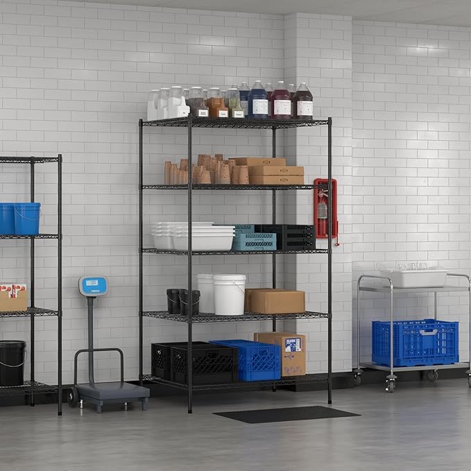 Commercial NSF Listed Black Epoxy Stationary Wire Shelving Kit 36" x 48" x 86", with 5 Shelves Perfect for Warehouse, Walk-in Refrigerator, Freezer, Grocery Store, Restaurant, Dishroom
