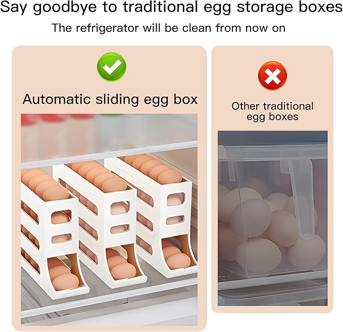 Automatic Rolling Egg Storage For Refrigerator, Fridge Organizer, Space Saving Refrigerator Egg Holder For Fridge ,Holds 28 Egg Storage,for Refrigerator,Kitchen,Cabinets,Tabl (White)