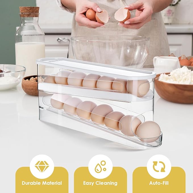 Sylphide Auto Rolling Fridge Egg Organizer, egg storage for refrigerator,Space Saving Eggs Dispenser for Refrigerator,special fresh-keeping box, organizer tool