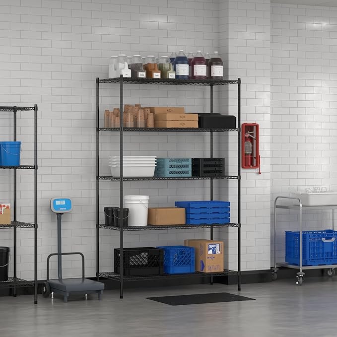 Commercial NSF Listed Black Epoxy Stationary Wire Shelving Kit 24" x 54" x 86", with 5 Shelves Perfect for Warehouse, Walk-in Refrigerator, Freezer, Grocery Store, Restaurant, Dishroom