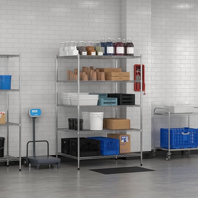 Commercial NSF Listed Chrome Stationary Wire Shelving Kit 36" x 48" x 74", with 5 Shelves Perfect for Warehouse, Walk-in Refrigerator, Freezer, Grocery Store, Restaurant, Dishroom