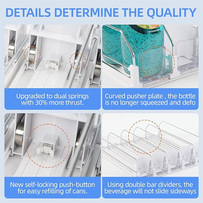 Drink Organizer for Fridge,Soda Can Dispenser for Refrigerator,Upgraded 5 Row Fridge Drink Organize,Drink Pusher for Fridge,Automatic Refrigerator Drink Organize for Fridge Holds up to 25 Cans
