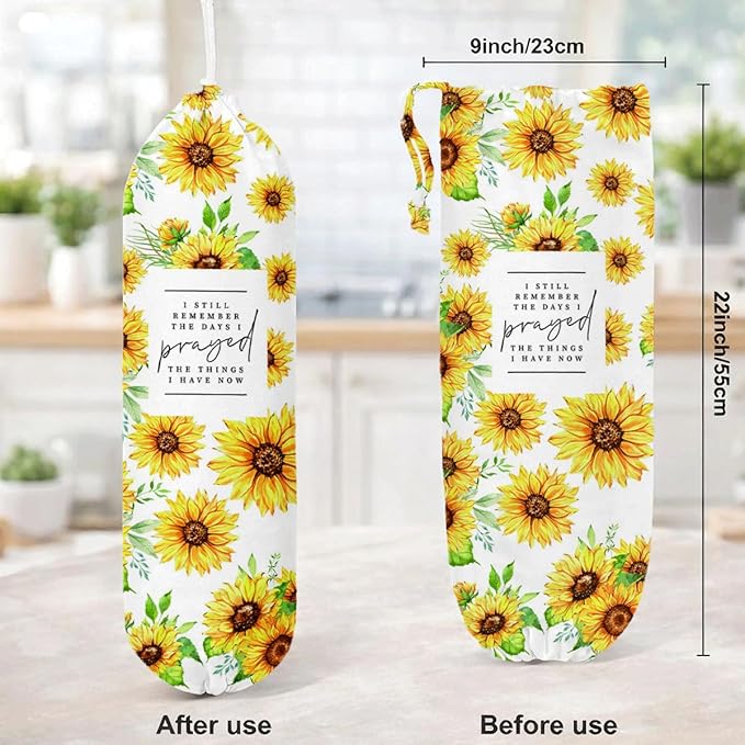 Plastic Bag Holder, Inspirational Plastic Bag Holder for Kitchen Essentials, Sunflower Trash Sack Storage Dispenser for Home Decor, Kitchen Gifts to Women Family Friends Grandma Mom