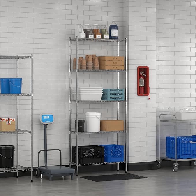 Commercial NSF Listed Chrome Stationary Wire Shelving Kit 12" x 36" x 86", with 5 Shelves Perfect for Warehouse, Walk-in Refrigerator, Freezer, Grocery Store, Restaurant, Dishroom