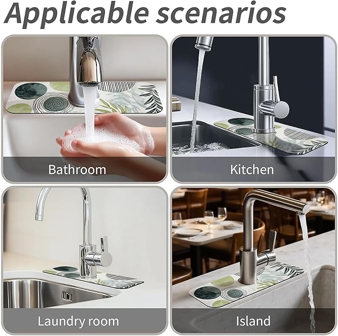 Kitchen Sink Splash Guard,Bohemian Art Plants Faucet Mat Sink Gadgets-Super Absorbent Fast Drying Mat Drip Catcher for Kitchen, Bathroom,Sink Mat, Dish Drying Mat, Bathroom(15" X 5.5" )