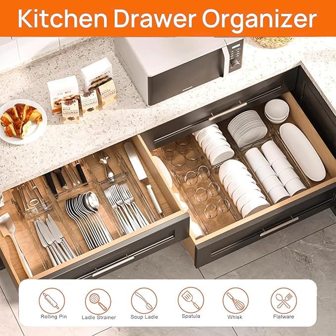 Acrylic Drawer Dividers for Clothes, Adjustable 11โ20.8 Inch Expandable Deep Dresser Drawer Dividers, Clear Drawer Separators for Baby Clothes, Underwear, Kitchen, Office & Home Storage
