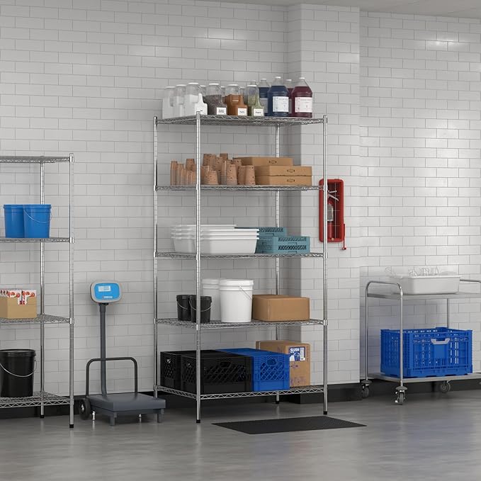Commercial NSF Listed Chrome Stationary Wire Shelving Kit 30" x 42" x 86", with 5 Shelves Perfect for Warehouse, Walk-in Refrigerator, Freezer, Grocery Store, Restaurant, Dishroom