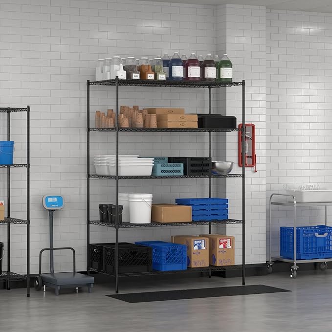 Commercial NSF Listed Black Epoxy Stationary Wire Shelving Kit 30" x 60" x 86", with 5 Shelves Perfect for Warehouse, Walk-in Refrigerator, Freezer, Grocery Store, Restaurant, Dishroom