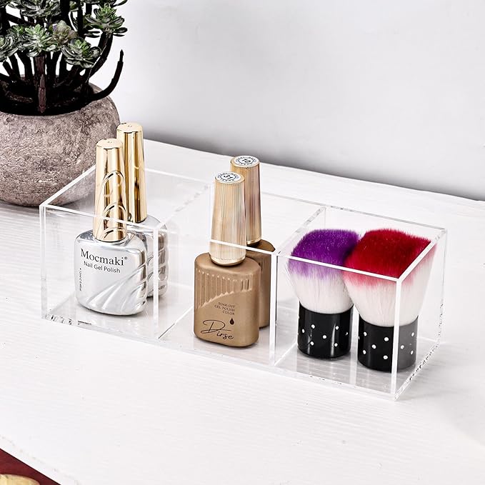 dedoot Acrylic Drawer Organizer, Clear 3 Compartment Makeup Organizer and Storage Small Clear Vanity Organizers for Makeup Brush, Home and Office Supplies, 7x2x2inch,2 Pack