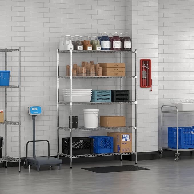 Commercial NSF Listed Chrome Stationary Wire Shelving Kit 21" x 48" x 74", with 5 Shelves Perfect for Warehouse, Walk-in Refrigerator, Freezer, Grocery Store, Restaurant, Dishroom
