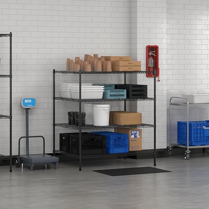 Commercial NSF Listed Black Epoxy Stationary Wire Shelving Kit 36" x 48" x 54", with 4 Shelves Perfect for Warehouse, Walk-in Refrigerator, Freezer, Grocery Store, Restaurant, Dishroom