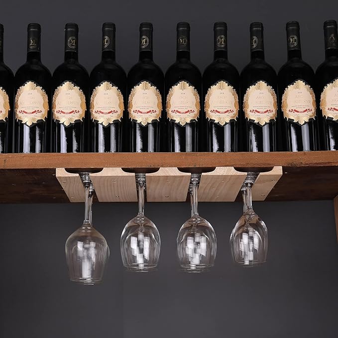Wine glass holder-a wooden wine glass rack and goblet storage rack installed under the cabinet or countertop (Natural color)