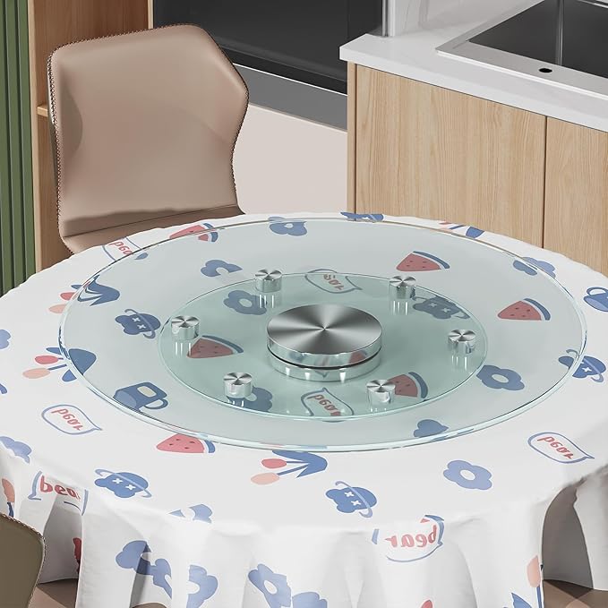 35" Large Lazy Susan for Dining Table Kitchen Glass Turntable with Aluminum Alloy Bearing, Smooth Swivel