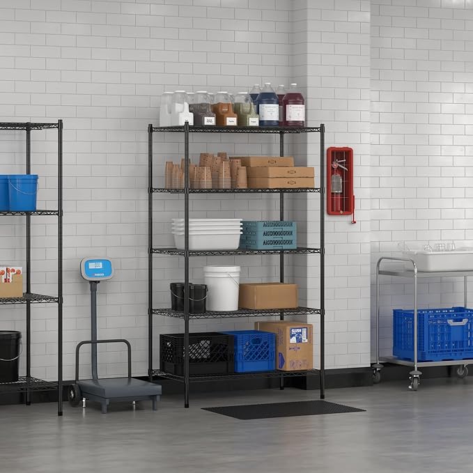 Commercial NSF Listed Black Epoxy Stationary Wire Shelving Kit 24" x 42" x 74", with 5 Shelves Perfect for Warehouse, Walk-in Refrigerator, Freezer, Grocery Store, Restaurant, Dishroom