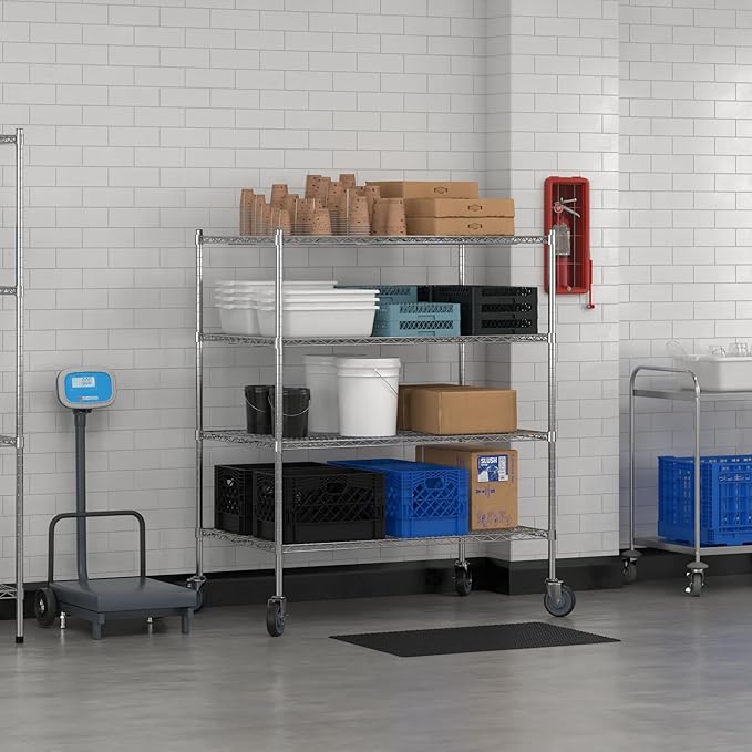 Commercial NSF Listed Chrome Mobile Wire Shelving Kit 30" x 48" x 60", with 4 Shelves Perfect for Warehouse, Walk-in Refrigerator, Freezer, Grocery Store, Restaurant, Dishroom