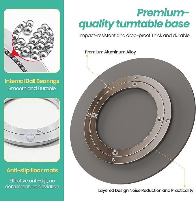 31.5" Lazy Susan Turntable – 360° Sinteredstone Silent Anti-Slip Turntable, Table Top Centerpiece for Kitchen, Pantry, Spice Rack, Refrigerator & Dining Table, Black