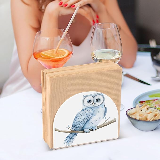 Blue Owl on Branch Napkin Holder for Table Paper Napkins Holder Acrylic Tissue Dispenser Kitchen Dining Room Bathroom Party Car Decor