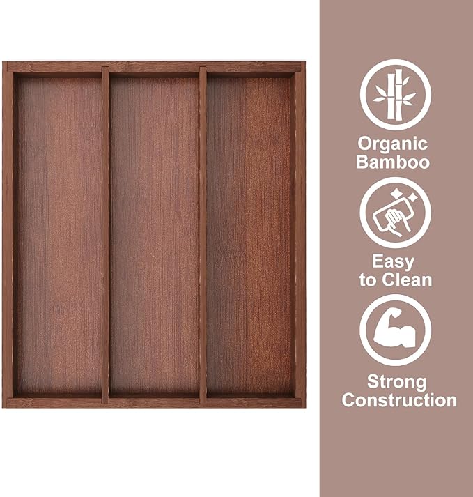 Silverware Organizer Bamboo Kitchen Drawer Organizer, Flatware Organizer Tray for Kitchen, Flatware, Utensils(Brown)
