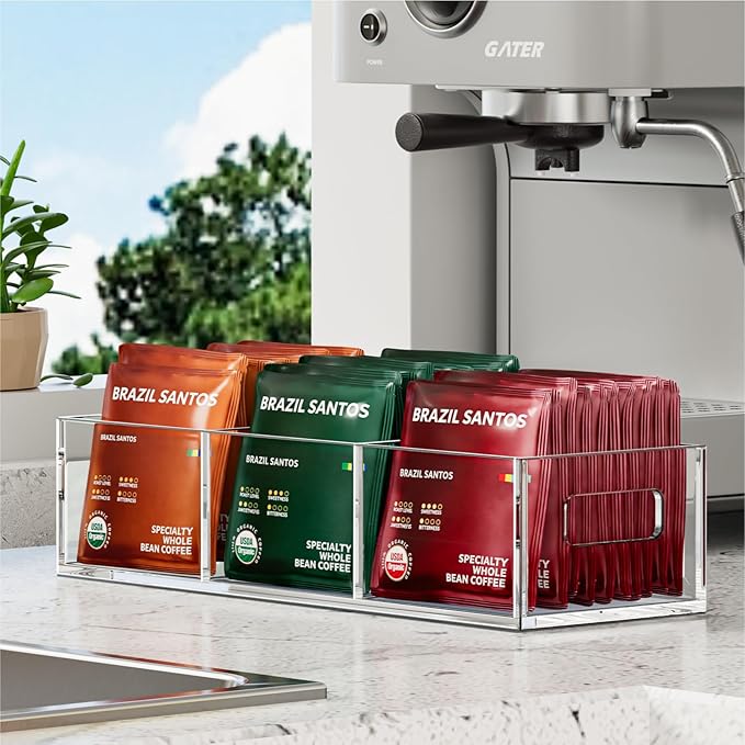 Tea Bag Organizer, Small Clear Tea Bag Holder for Drawer Kitchen Cabinets Pantry Countertops Organizers Storage, BPA-Free Acrylic Coffee Pods, Sugar Packets,Plastic Teabag Bins Home Organizer