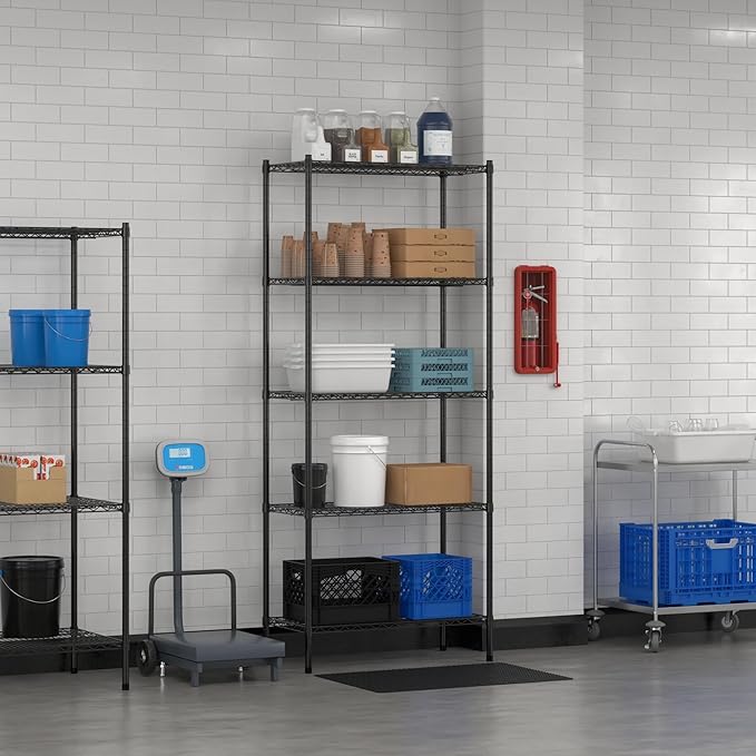 Commercial NSF Listed Black Epoxy Stationary Wire Shelving Kit 18" x 36" x 86", with 5 Shelves Perfect for Warehouse, Walk-in Refrigerator, Freezer, Grocery Store, Restaurant, Dishroom
