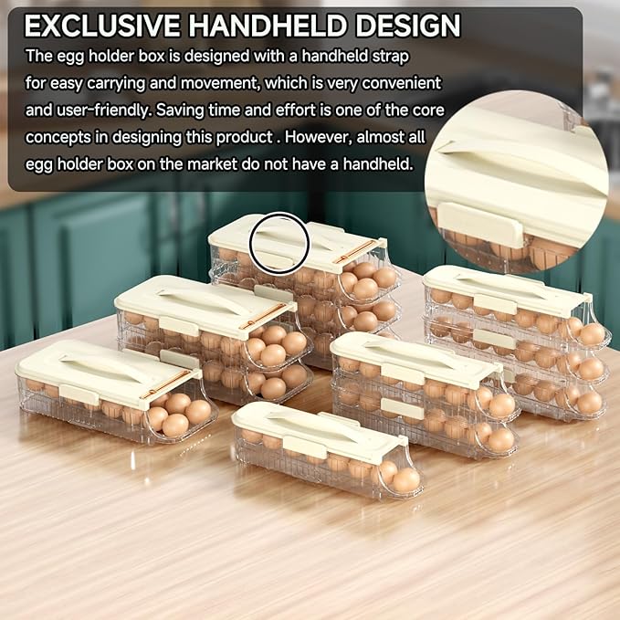 Egg Holder for Fridge Automatic Rolling, Egg Storager Container Organizer Dispenser for Refrigerator Stackable Removable Inner Tray, Egg Accessories (Clear, 1 Row-1 Tier)
