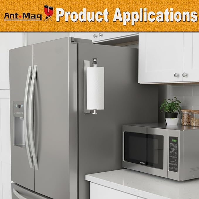 Ant Mag Magnetic Paper Towel Holder with One Hand Paper Tear and Adjustable Damping Effect Strong Magnet Ideal for Kitchen Refrigerator Cruise & Grill,Silver