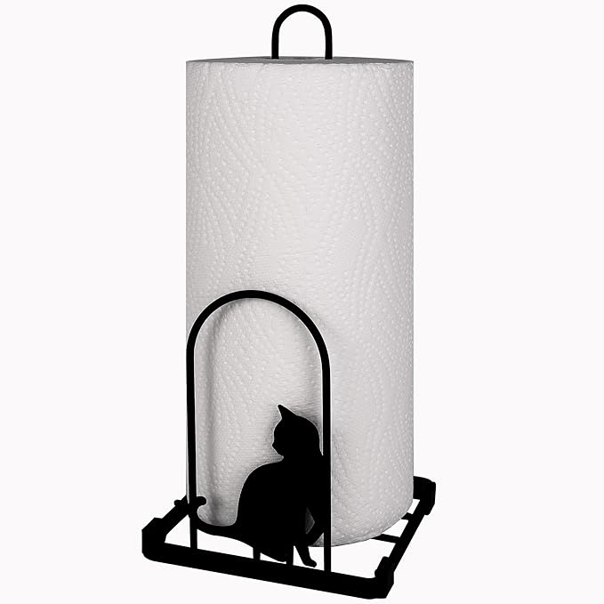 Paper Towel Holder, Kitchen Countertop Paper Towel Stand, Fits Standard Jumbo Roll in Dining Table or Bathroom, Metal Toilet Paper Dispenser with Heavy Duty Base (Black)