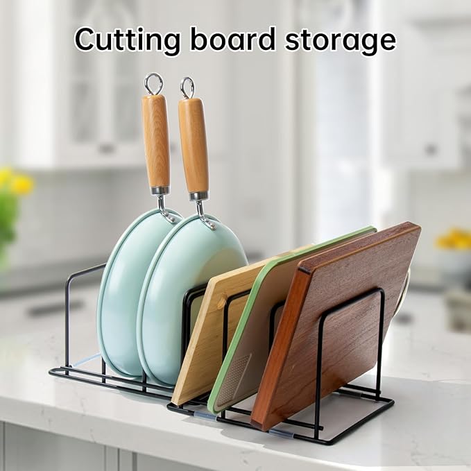 Cutting Board Organizer, Adjustable Pot and Pan Organizer Rack, Kitchen Cabinet Holder for Cutting Board,Baking Tray, Cookie Sheet, Bakeware Organizer for Countertop