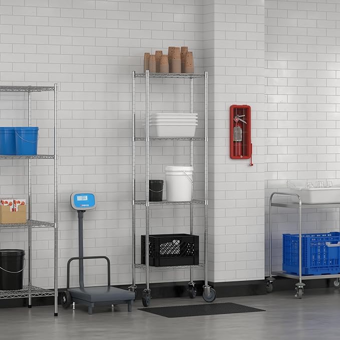 Commercial NSF Listed Chrome Mobile Wire Shelving Kit 12" x 24" x 80", with 4 Shelves Perfect for Warehouse, Walk-in Refrigerator, Freezer, Grocery Store, Restaurant, Dishroom