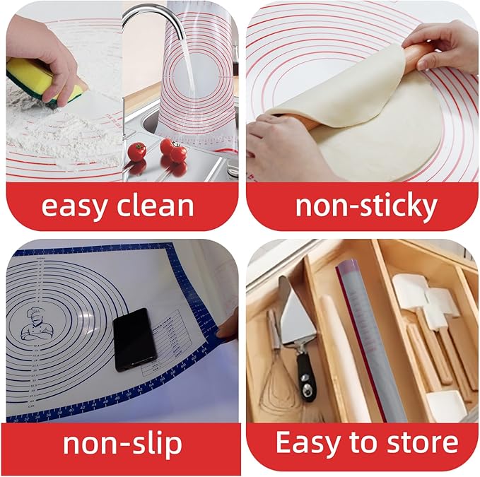 Dough Mat Silicone Baking Mats for Rolling Pastry Kneading Sheet Sourdough Bread Baking Supplies Blue 28x20"