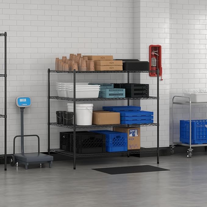 Commercial NSF Listed Black Epoxy Stationary Wire Shelving Kit 36" x 54" x 54", with 4 Shelves Perfect for Warehouse, Walk-in Refrigerator, Freezer, Grocery Store, Restaurant, Dishroom