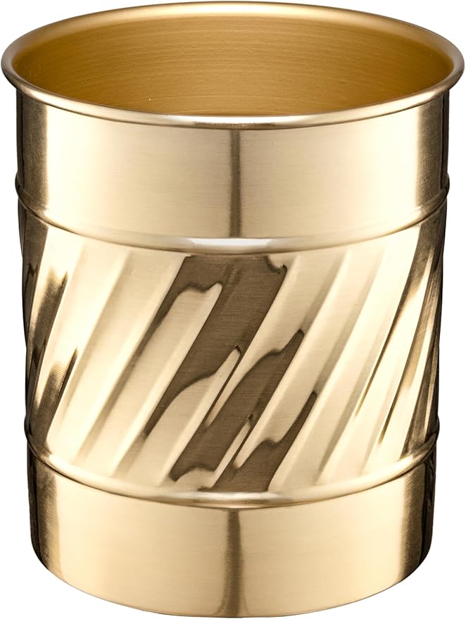 Monarch Abode Kitchen Utensil Holder – Wave Embossed Metal Brushed Gold Utensil Holder, Decorative Utensil Crock for Kitchen Counter, Cooking Tool and Spatula Holder for Countertop, Caddy Organizer